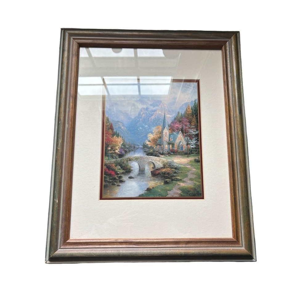 Thomas Kinkade The Mountain Chapel Matted Framed Print with COA 2001 Landscape